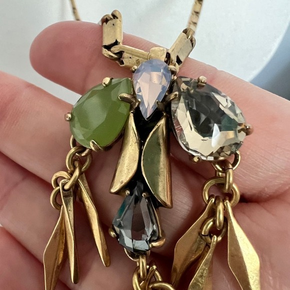 J.Crew Multicolor Crystal Pendant Brushed Gold Long Elegant Necklace - Picture 3 of 13